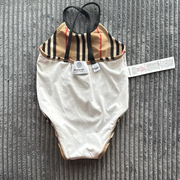 Burberry Tan and Black Kids Swim One Piece